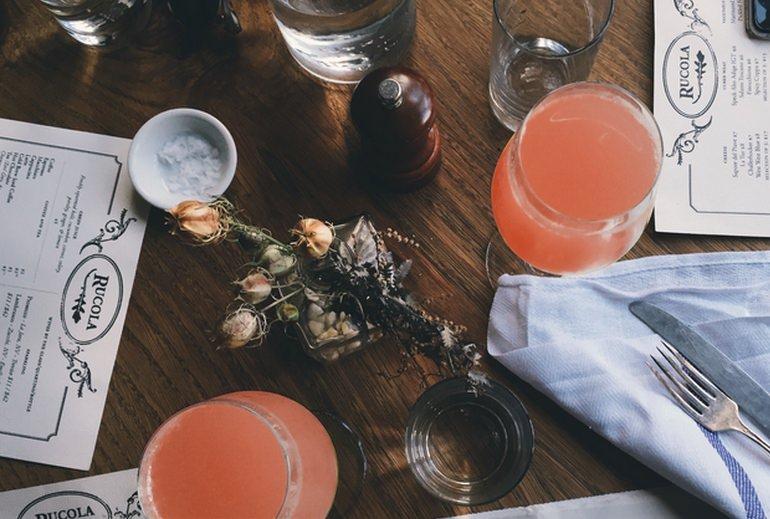 Bellini Cocktail on a bar table