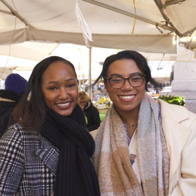 Two girls at campo de fiori during a farmers market cooking class