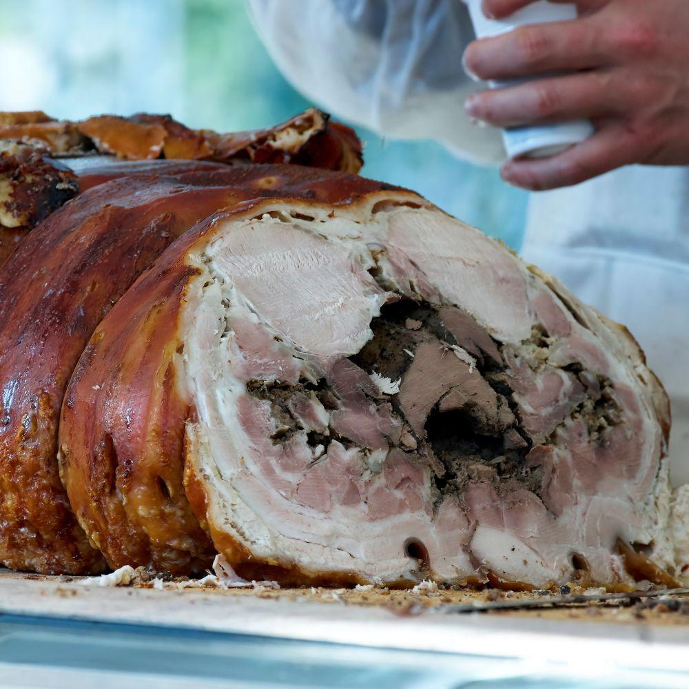 Porchetta in a roman stand in Rome